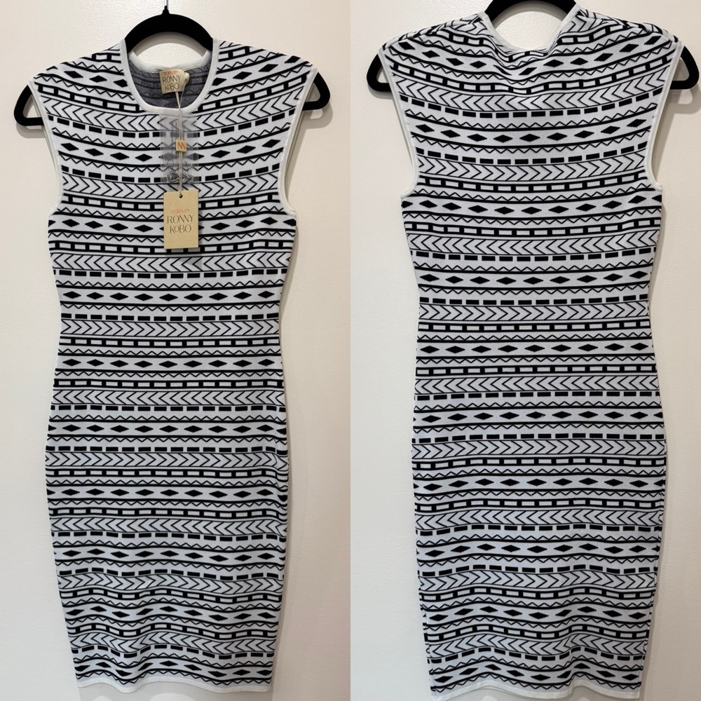 Torn by Ronny Kobo Black and White Patterned Scuba Mini Dress Size Small NWT